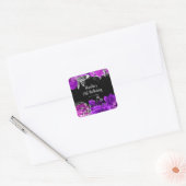 Elegant Purple and Silver Flowers Birthday Party  スクエアシール (封筒)
