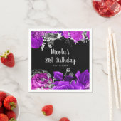 Elegant Purple and Silver Flowers Birthday Party スタンダードカクテルナプキン (インサイチュ)