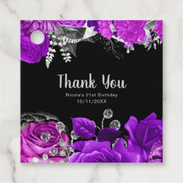 Elegant Purple and Silver Flowers Birthday Party フェイバータグ