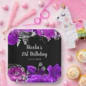 Elegant Purple and Silver Flowers Birthday Party  ペーパープレート (パーティー)