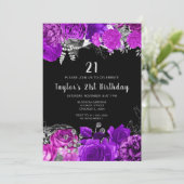 Elegant Purple and Silver Flowers Birthday Party 招待状 (スタンド正面)