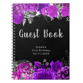 Elegant Purple and Silver Flowers Guest Book ノートブック