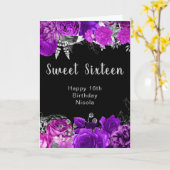 Elegant Purple and Silver Flowers Sweet Sixteen  カード (黄色い花)
