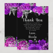 Elegant Purple and Silver Flowers Sweet Sixteen サンキューカード (正面/裏面)