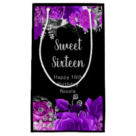 Elegant Purple and Silver Flowers Sweet Sixteen スモールペーパーバッグ