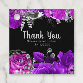 Elegant Purple and Silver Flowers Sweet Sixteen フェイバータグ