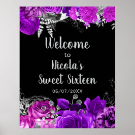 Elegant Purple and Silver Flowers Sweet Sixteen  ポスター