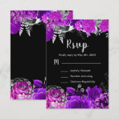 Elegant Purple and Silver Flowers Sweet Sixteen 出欠カード (正面/裏面)