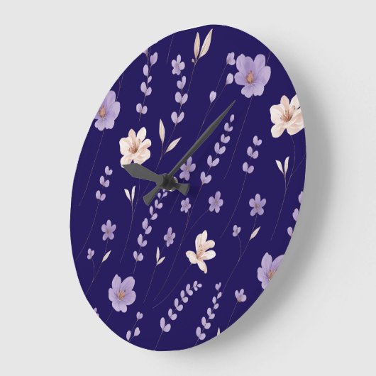  Elegant Purple & Beige Floral Pattern ラージ壁時計 (傾斜)