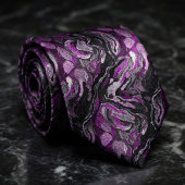 Elegant Purple & Black Swirl Marble  ネクタイ