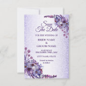 Elegant Purple Blue Pink Floral Glitter Wedding セーブザデート (正面)