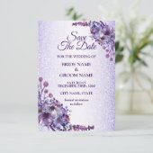 Elegant Purple Blue Pink Floral Glitter Wedding セーブザデート (スタンド正面)