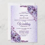 Elegant Purple Blue Pink Floral Glitter Wedding 招待状 (正面)