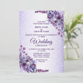 Elegant Purple Blue Pink Floral Glitter Wedding 招待状 (スタンド正面)