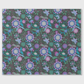 Elegant Purple Boho Flowers on Black ラッピングペーパー (フラット)