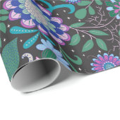 Elegant Purple Boho Flowers on Black ラッピングペーパー (ロールコーナー)