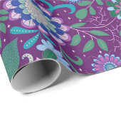 Elegant Purple Boho Flowers on Purple ラッピングペーパー (ロールコーナー)