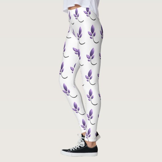 Elegant Purple Botanical Pattern Leggings レギンス (左)