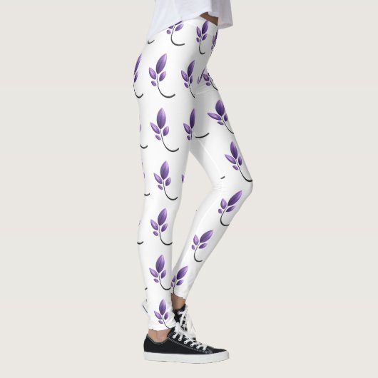Elegant Purple Botanical Pattern Leggings レギンス (右)