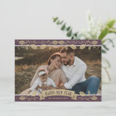 Elegant Purple Botanical Photo New Year Card シーズンカード (スタンド正面)
