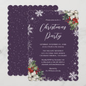 Elegant Purple Botanical Snowflake Christmas Party 招待状 (正面/裏面)