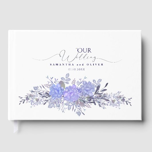 Elegant Purple Botanical Wedding Guest Book ゲストブック (正面)