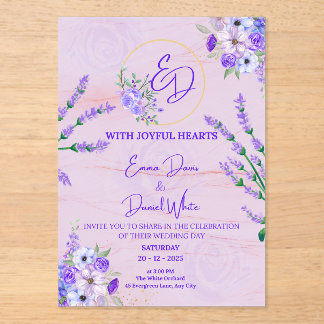 Elegant Purple Botanical Wedding Invitation アクリル招待状