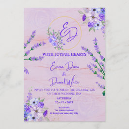 Elegant Purple Botanical Wedding Invitation 招待状