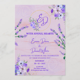Elegant Purple Botanical Wedding Invitation 招待状