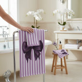 Elegant Purple Bow Striped Bathroom Set バスタオルセット
