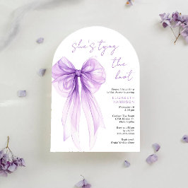 Elegant Purple Bow Watercolor Arch Bridal Shower 招待状