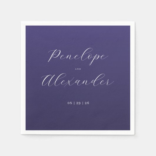 Elegant Purple Calligraphy スタンダードカクテルナプキン (正面)