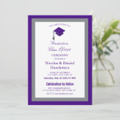 Elegant purple caps graduation ceremony invitation 招待状 (スタンド正面)