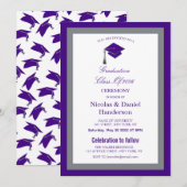 Elegant purple caps graduation ceremony invitation 招待状 (正面/裏面)