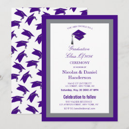 Elegant purple caps graduation ceremony invitation 招待状