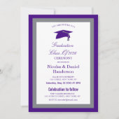 Elegant purple caps graduation ceremony invitation 招待状 (正面)
