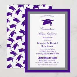 Elegant purple caps graduation ceremony invitation 招待状