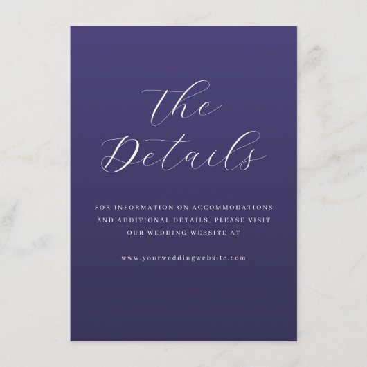 Elegant Purple Cursive Wedding Details Card エンクロージャーカード (正面)