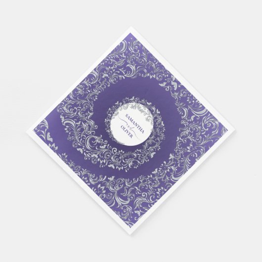 Elegant Purple Damask Wedding スタンダードランチョンナプキン (角)