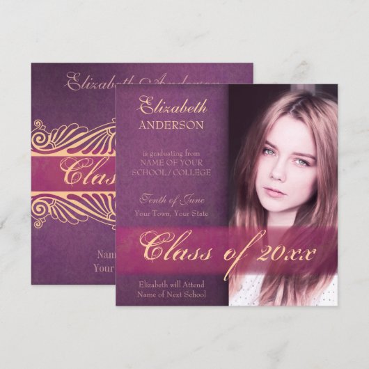 Elegant Purple Daughter's Graduation  案内状 (正面/裏面)