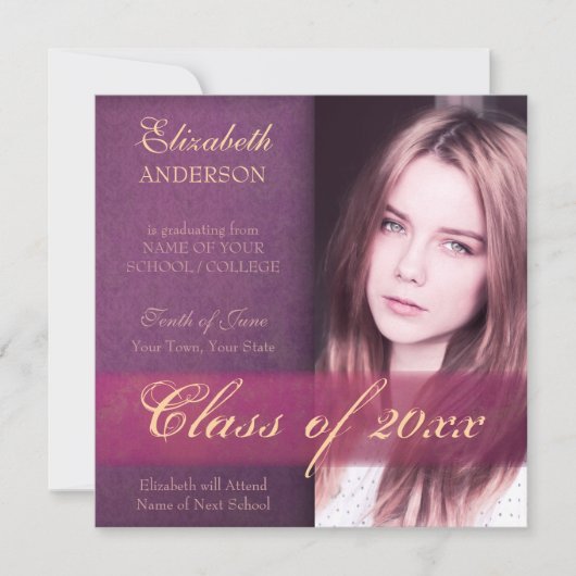 Elegant Purple Daughter's Graduation  案内状 (正面)