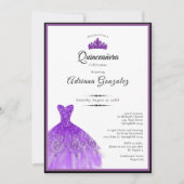 Elegant Purple Dress 15th Birthday Quinceanera 招待状 (正面)