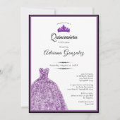 Elegant Purple Dress 15th Birthday Quinceanera 招待状 (正面)