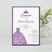 Elegant Purple Dress 15th Birthday Quinceanera 招待状 (スタンド正面)