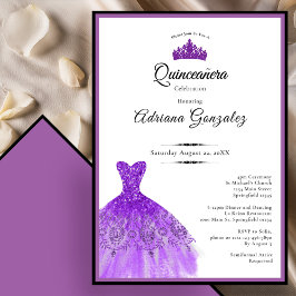 Elegant Purple Dress 15th Birthday Quinceanera 招待状