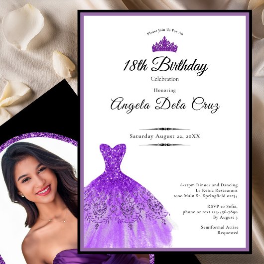 Elegant purple dress 18th birthday debut 招待状