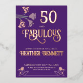 Elegant Purple Fabulous 50 Rose Foil Birthday  箔招待状 (正面)