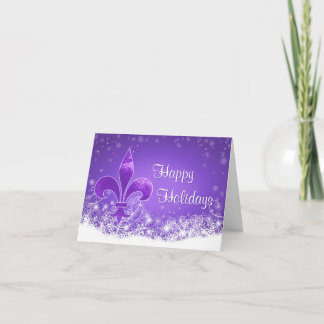Elegant Purple Fleur-de-lis Snowflake Holiday Card カード