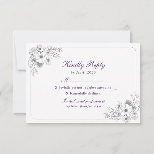 Elegant Purple Floral 出欠カード (正面)