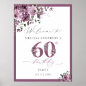 Elegant Purple Floral 60th Birthday Welcome ポスター (正面)